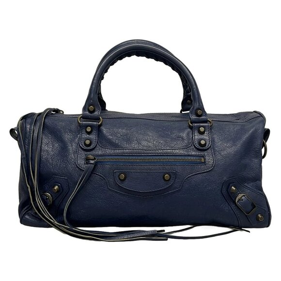 Auth BALENCIAGA Classic Twiggy 409334 Blue Leather Handbag - Picture 1 of 16